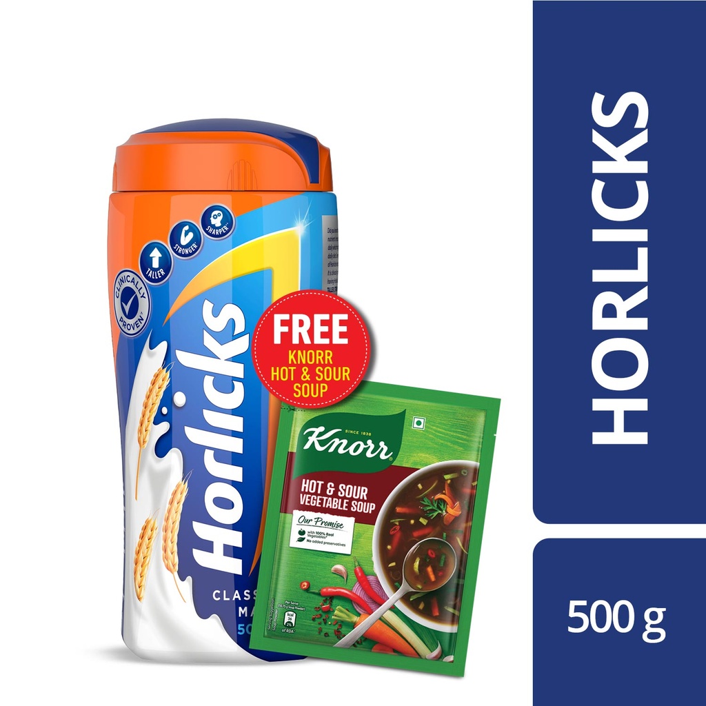 Horlicks Classic Malt Jar 500 gm with Free Knorr Soup Image