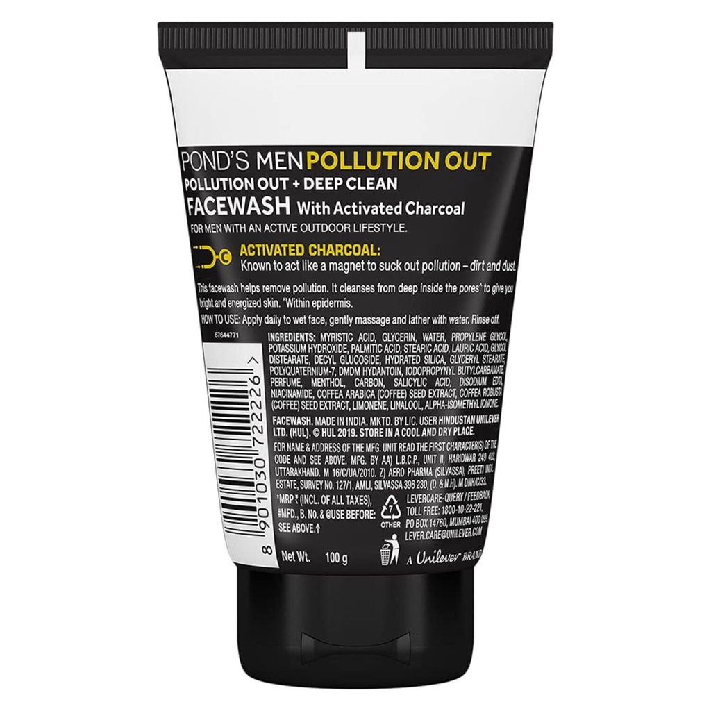 Pond's Men Pollution Out Activated Charcoal Deep Clean Facewash, 50 g Image