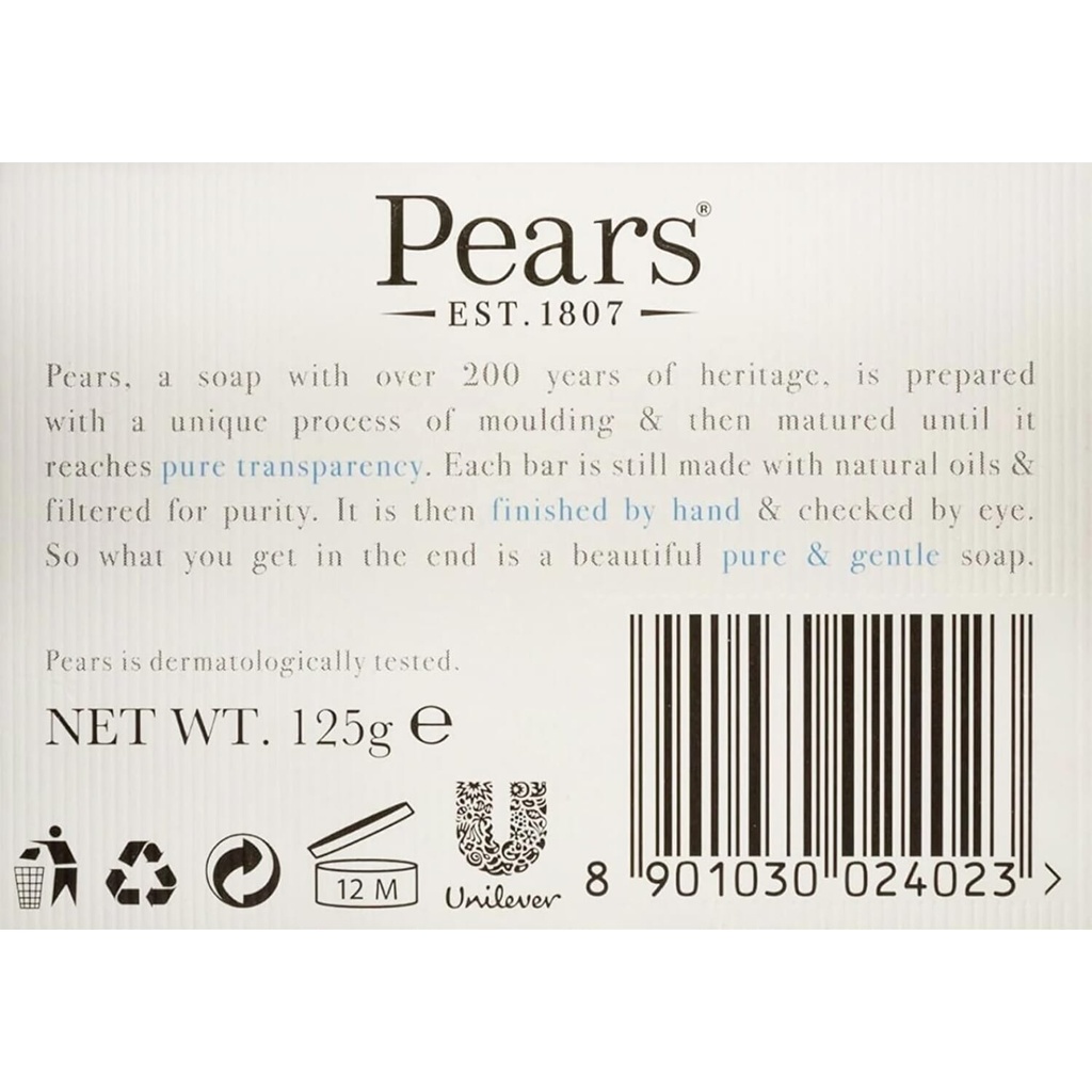 Pears Pure & Gentle Bar Soap with Mint Extracts-125g Image