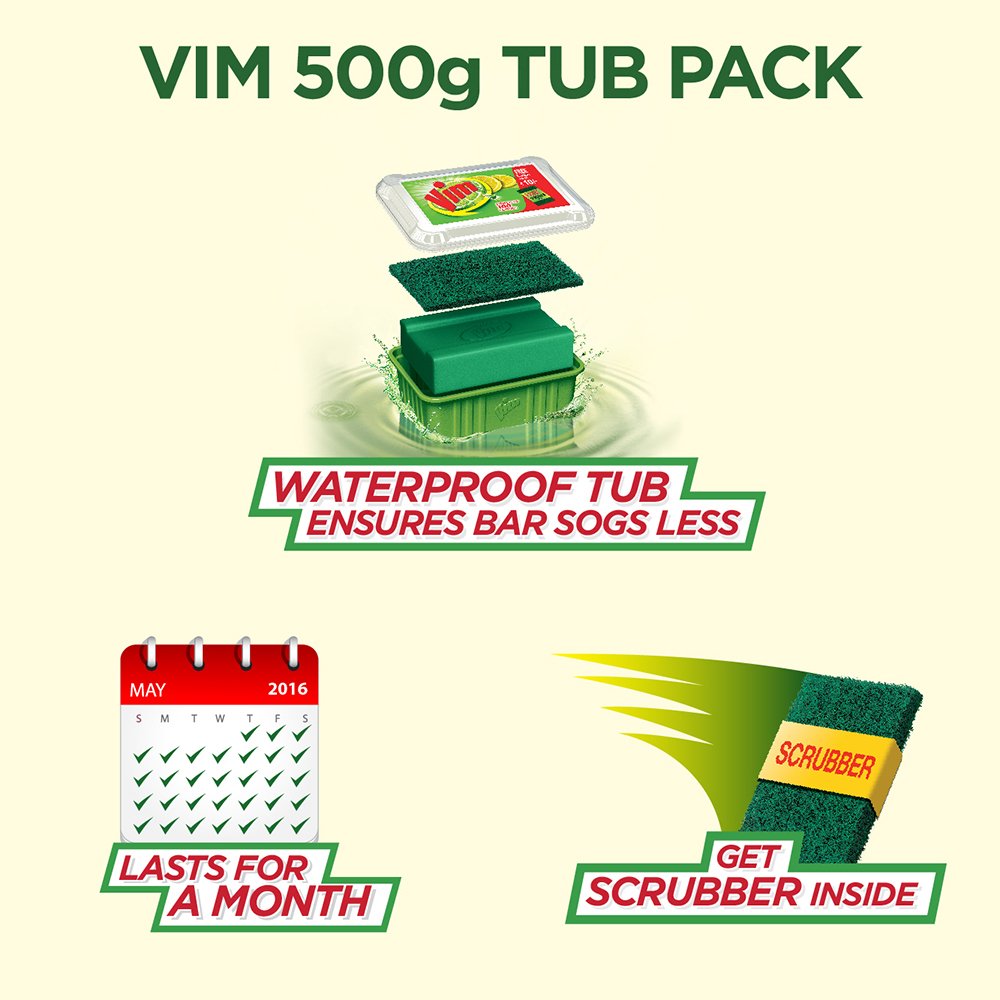 Vim Dishwash Bar With Free Scruber - 500g Image