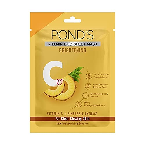 POND'S Vitamin C Brightening Sheet Mask, With Pineapple Extract For Clear Glowing Skin, Paraben Free, Biodegradable Fabric, 25 ml Image