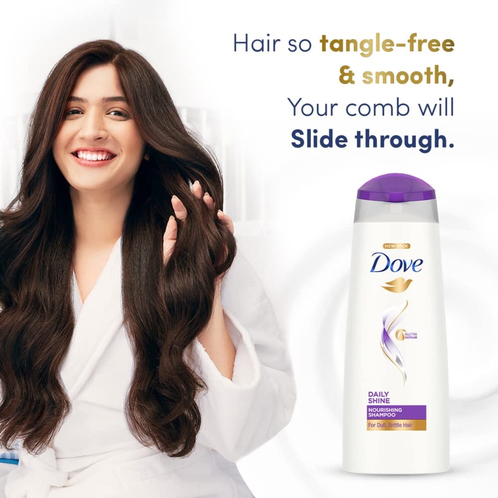 Dove Daily Shine Shampoo 625 ML, For Damaged Or Frizzy Hair, Makes Hair Soft, Shiny And Smooth - Mild Daily Shampoo For Men & Women Image
