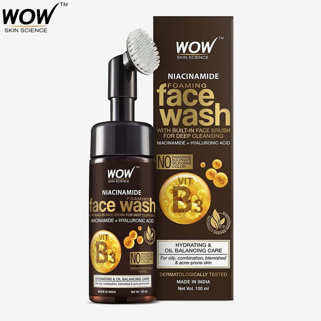 WOW Skin Science Niacinamide Foaming Face Wash with Built In Brush 150ml Image