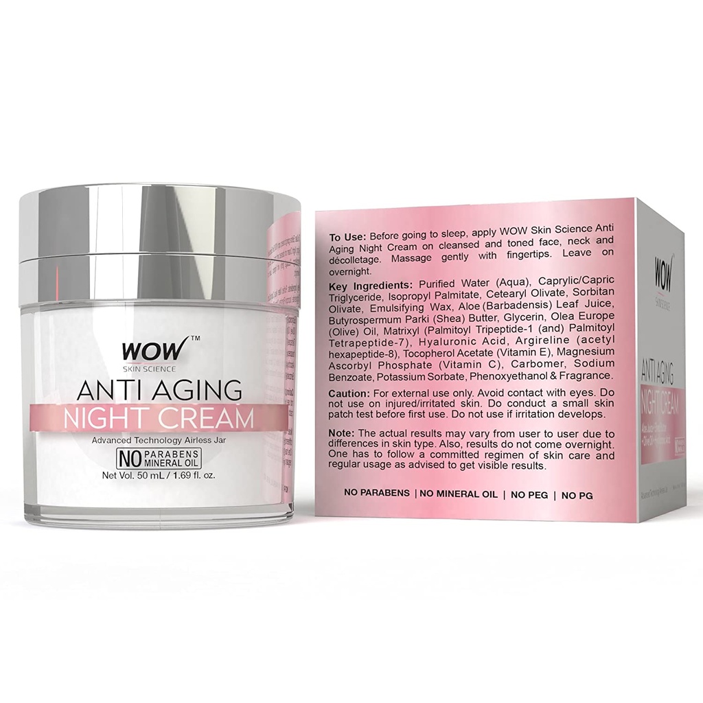 WOW Skin Science Cream Anti Aging No Parabens & Mineral Oil Night Cream, 50mL (Women) Image