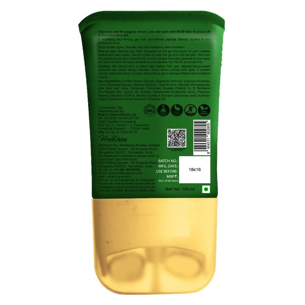 WOW Skin Science Lift & Firm Aloe Vera Gel with Double Roller Massager - 120ml Image