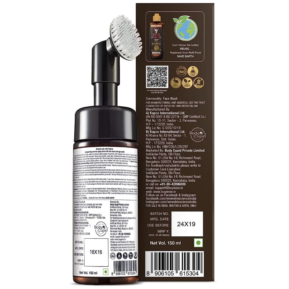 WOW Skin Science Retinol Foaming Face Wash With Built-In Brush - 150 ml Image