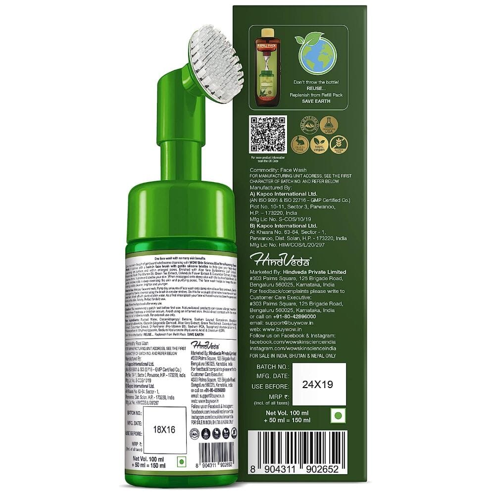 WOW Skin Science Aloe Vera Foaming Face Wash with Built in Face brush 150 ML Image