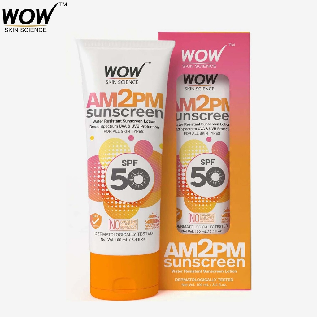 WOW Skin Science AM2PM SPF50 Water Resistant No Parabens & Mineral Oil Sunscreen Lotion - 100 ml Image