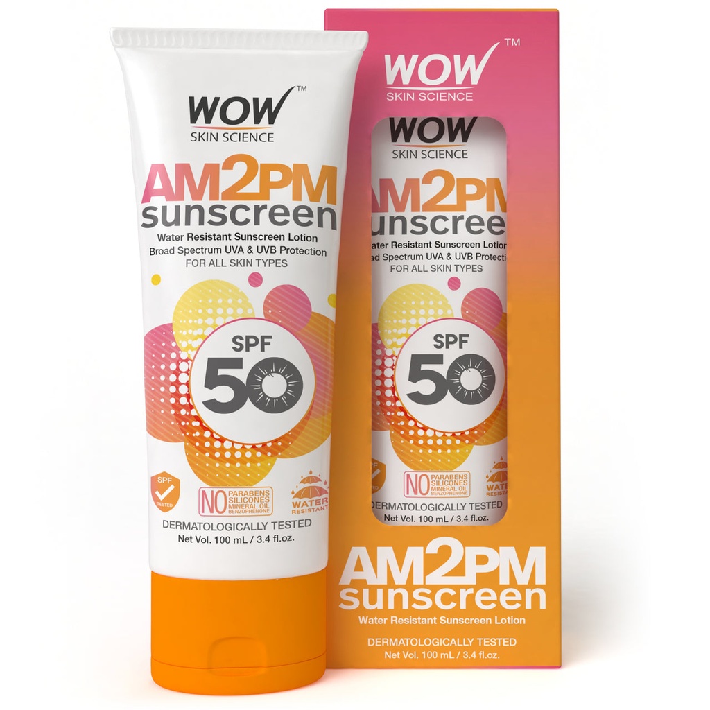 WOW Skin Science AM2PM SPF50 Water Resistant No Parabens & Mineral Oil Sunscreen Lotion - 100 ml Image