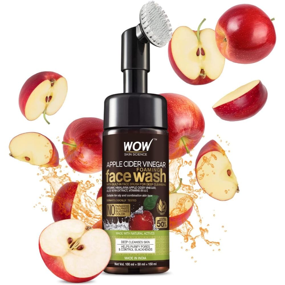 WOW Apple Cider Vinegar Foaming Face Wash with Built In Foaming Face Brush - 150ml Image