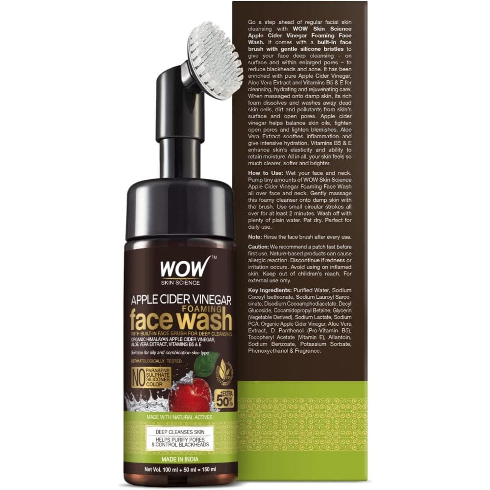 WOW Apple Cider Vinegar Foaming Face Wash with Built In Foaming Face Brush - 150ml Image