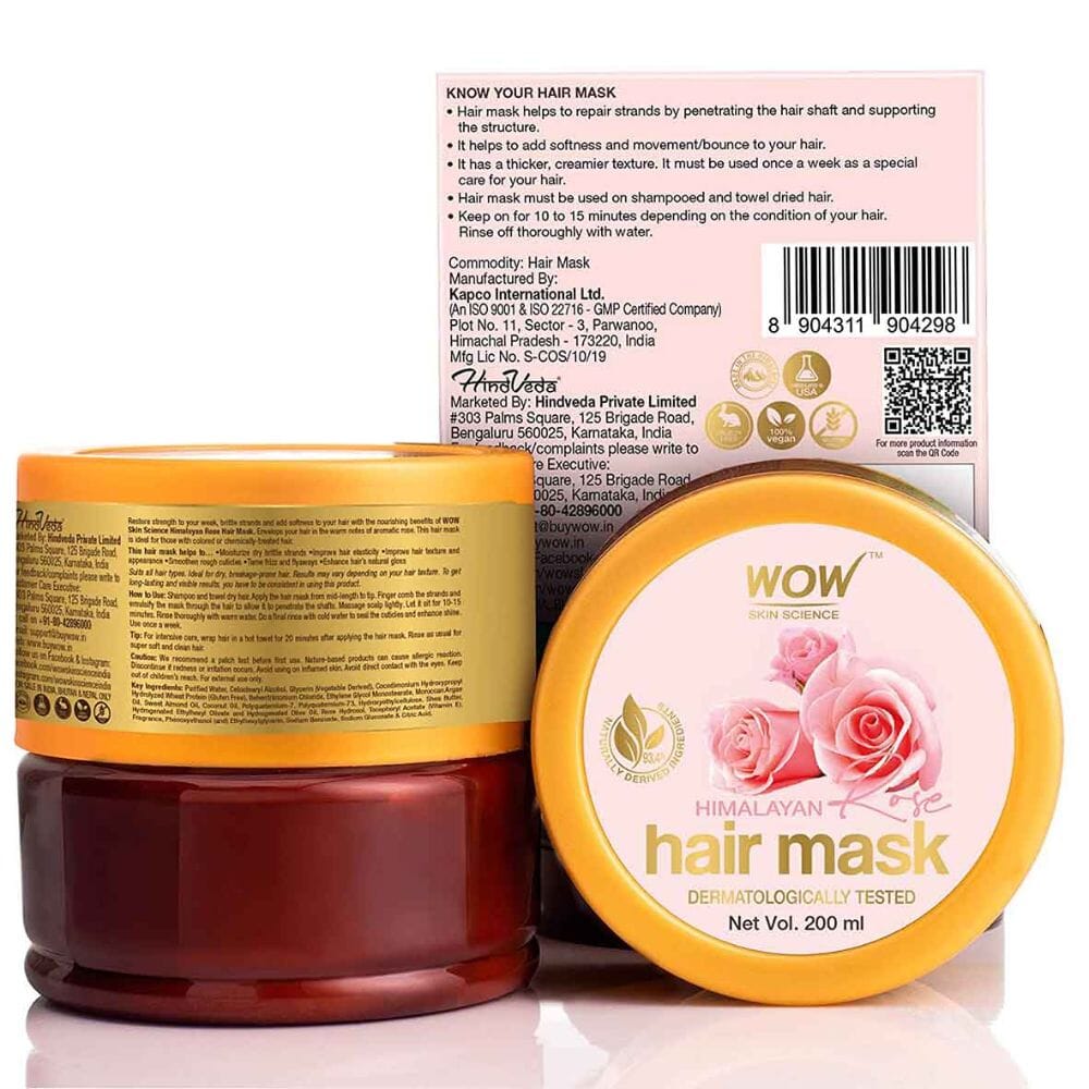 WOW Skin Science Himalayan Rose Hair Mask, Coconut Oil, Almond Oil & Argan Oil - For Volumizing Hair, Anti Smelly Scalp - (200 ml) Image