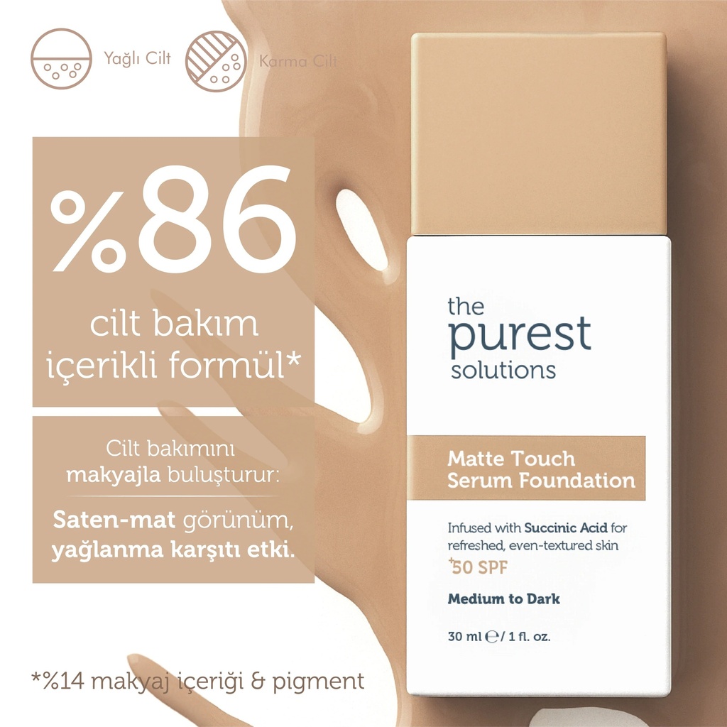 The Purest Solutions Matte Touch Serum Foundation SPF 50+ 30 ml for Oily and Combination Skin | Available in Lght/Medium and Medium/Dark Tone Image
