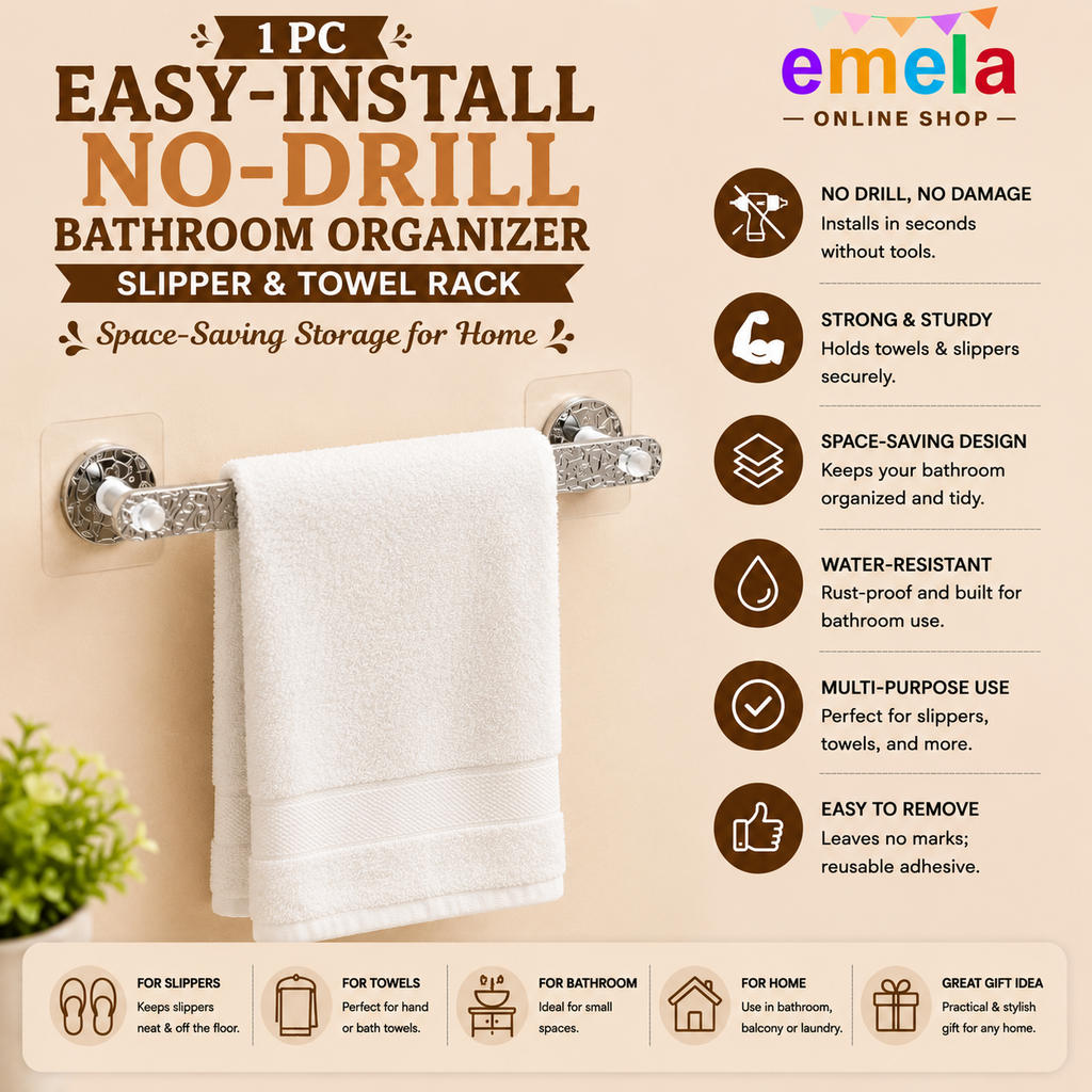 Easy-Install No-Drill Bathroom Organizer - Wall-Mounted Slipper & Towel Rack , Space-Saving Storage for Home Image