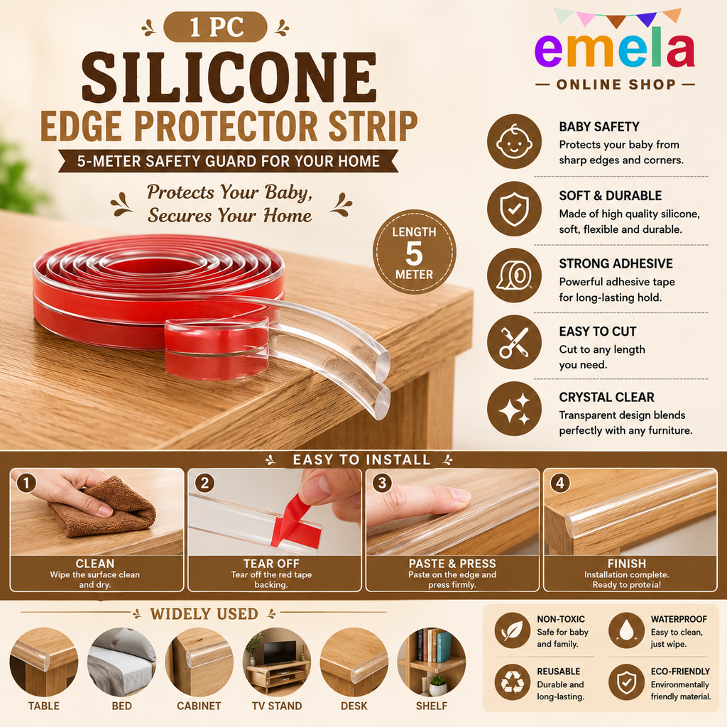 5-Meter Silicone Edge Protector Strip | Baby Corner Guards for Sharp Edges | Table, Bed & Furniture Safety Protectors | Baby Proofing Corner Guards & Edge Safety for Sharp Edges Image