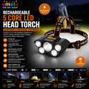 Rechargeable Head Torch LED Headlight 5 core Headlamp for Farmers Fishing Camping Hiking Trekking Cycling Torch. Image