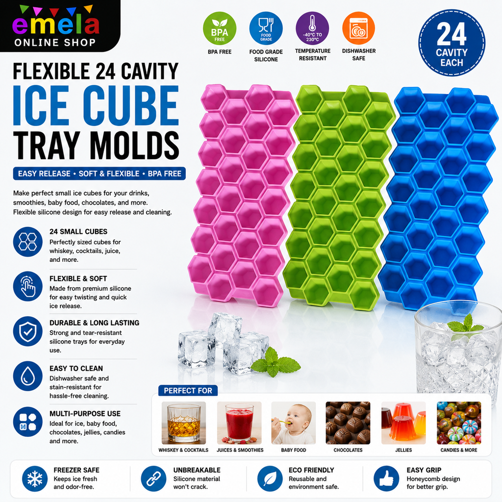 Flexible 24 Cavity Ice Cube Tray Mold Trays for Freezer Moulds Small Cubes Easy Release Whiskey Fridge Bar Soft Smooth Rubber Ice Tray Image