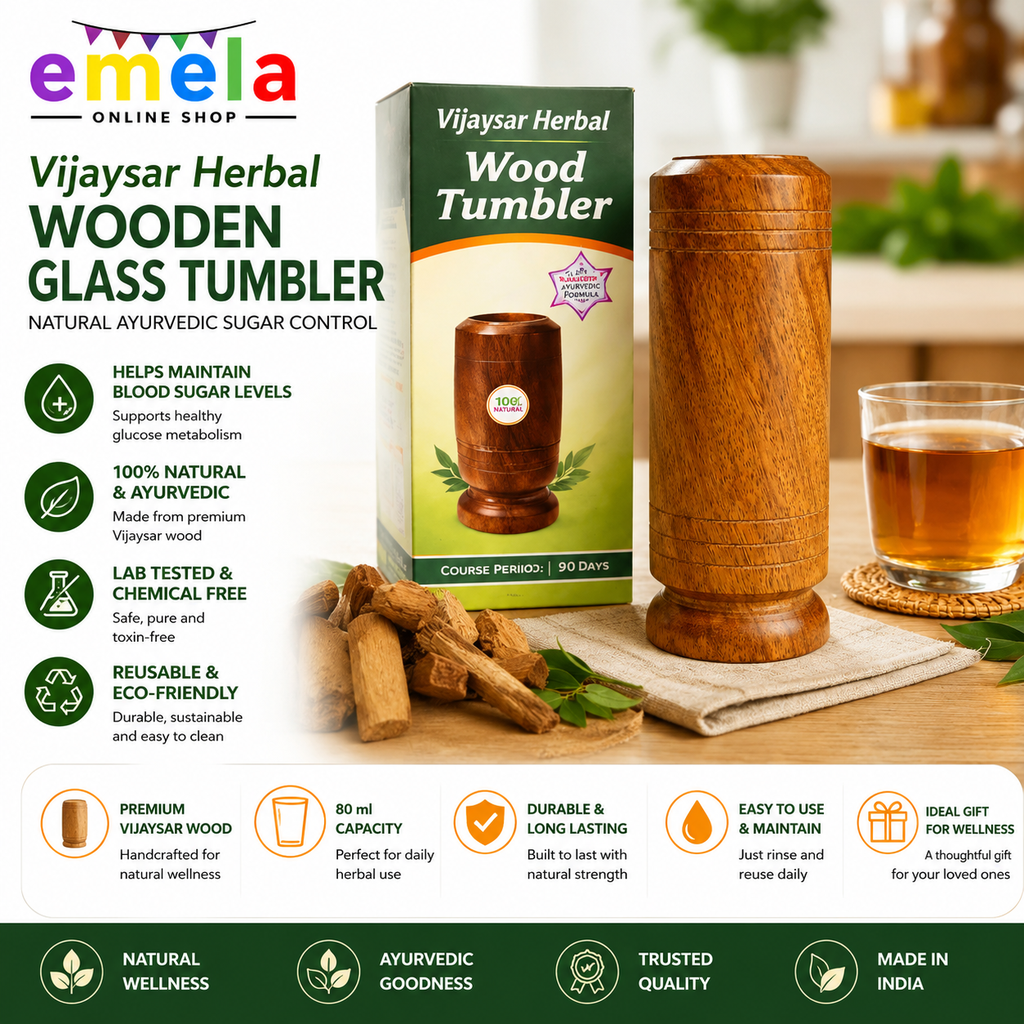 Vijaysar Wooden Glass Tumbler Lab Tested Natural Ayurvedic Sugar Control Wood Glass, 80 ml, Helps Maintain Blood Sugar Levels, Chemical Free, Reusable Visit the Hashcart Store Image