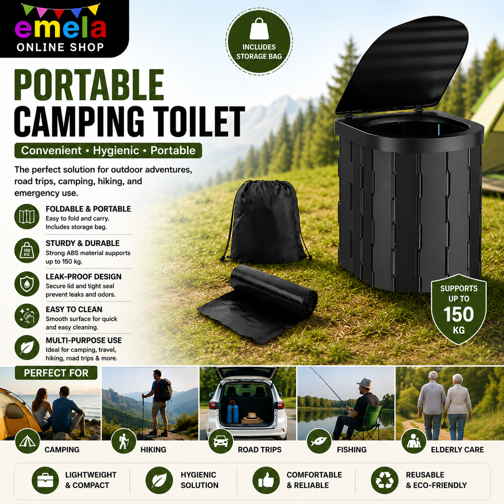 Portable Camping Toilet for Adults - Hapoon XL Portable Folding Toilet with Lid,Travel Portable Potty for Adults,Porta Potty Car Toilet,Black Image