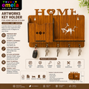 Artworks Key Holder for Home Decor Stylish | Key Hangers for Wall | Wooden Key Stand for Wall (5 Hooks, MDF Brown) Image