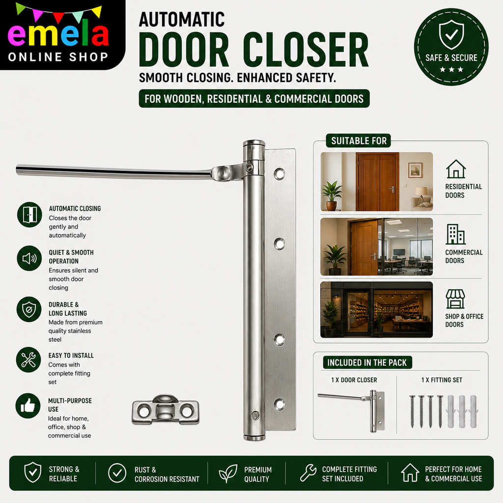 Automatic Door Closing for Wooden, Residential & Commercial Doors | Durable Fitting Set Included | Pack of 1 Image