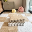 12pcs Carpet Squares Puzzle Floor Mat, Plush Interlocking Carpet Tiles, Anti Slip EVA Foam Jigsaw Floor Tiles, Build A Safe Area for Bedroom Playroom (Beige+White) Image