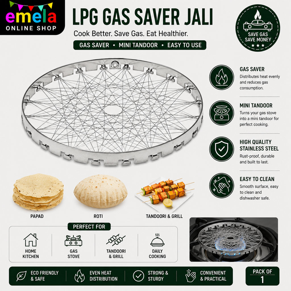 Lpg Gas Saver Jali, Chota Gas tandoor for home kitchen, Mini Tandoor Channi Jalli Barbeque Net Gas Tandur Grill for Home Rasoi, Round Mesh for Stove, Pack of 1, Stainless Steel Image