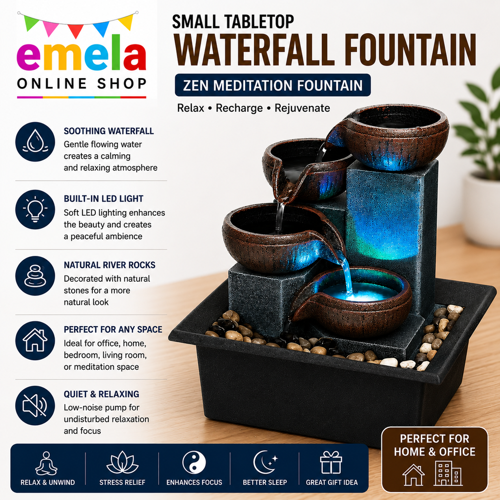Small Tabletop Waterfall Fountain Zen Meditation Fountain Indoor Desktop Water Fountain with LED Light and Natural River Rocks for Office Home Bedroom Image