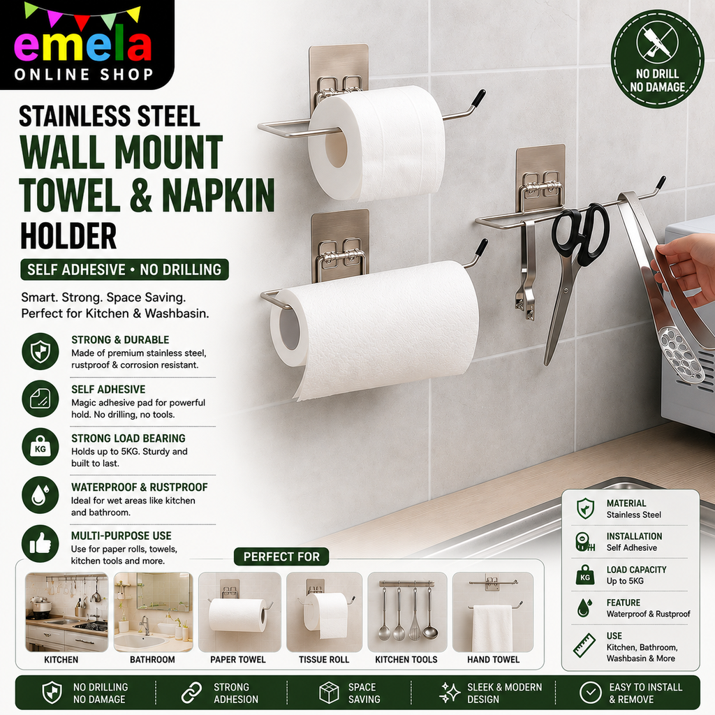 Stainless Steel Self Adhesive Napkin Ring Wall Mount Towel Hanging Holder with Magic Adhesive Pad Image