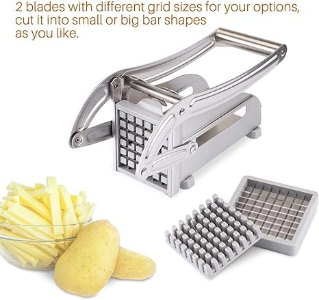Stainless Steel Fries Potato Cutting Cutter Machine Maker Slicer Chopper with 2 Chips Cutter, Salad Vegetable & Potato Chipper French Fries Cutter for Kitchen Image