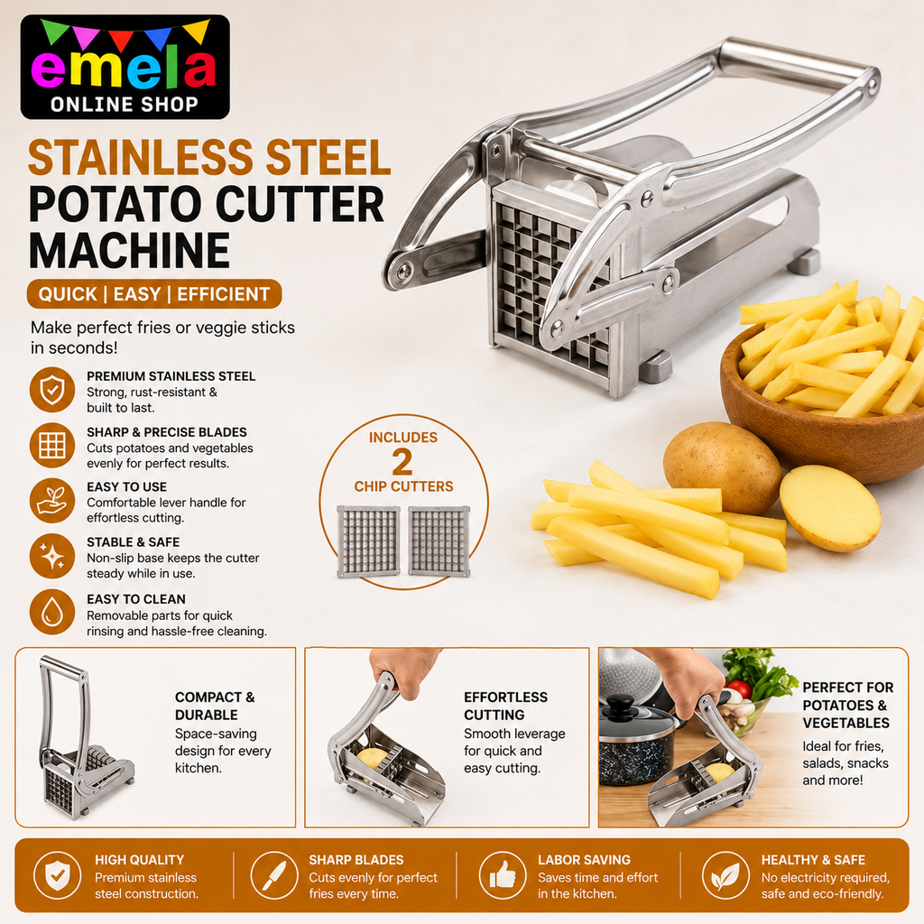 Stainless Steel Fries Potato Cutting Cutter Machine Maker Slicer Chopper with 2 Chips Cutter, Salad Vegetable & Potato Chipper French Fries Cutter for Kitchen Image