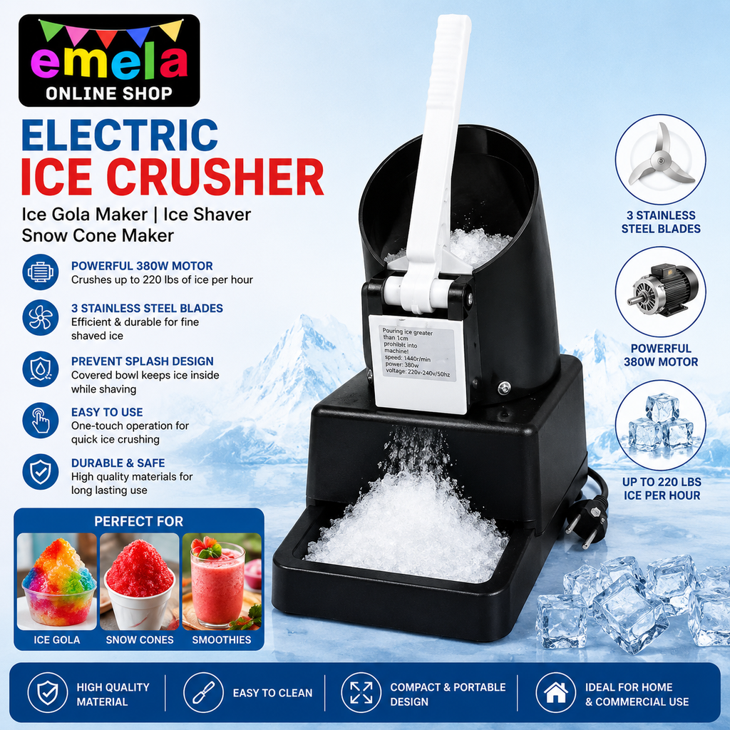 Electric Ice Crusher Machine | Ice Gola Maker | Dish Gola Machine Home | Ice Shaver Prevent Splash Electric 3 Blades Snow Cone Maker Stainless Steel Shaved Ice Machine 380W 220lbs/hr (1) Image