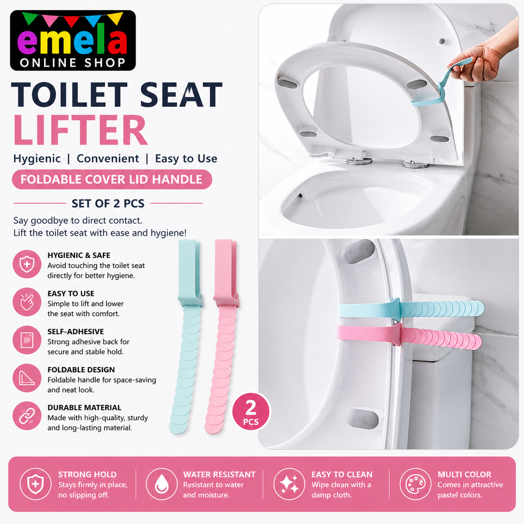 Toilet Seat Lifter, Foldable Cover Lid Handle, Self-Adhesive Bathroom Accessory (Multi Color)  2 pc Image