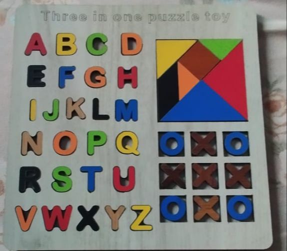 Wooden Educational Puzzle Board, Tangram, Building Blocks and Tic-Tac-Toe Game Set, Mathematics Puzzle, Multicolour Image