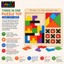3-in-1 Wooden Educational Puzzle Board, Tangram, Building Blocks and Tic-Tac-Toe Game Set, Mathematics Puzzle, Multicolour Image