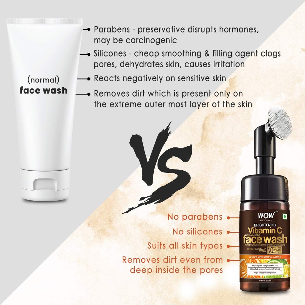[112776653-1692158958492-] WOW Skin Science Vitamin C Foaming Face Wash With Built In Face Brush For Deep Cleansing 150 Ml