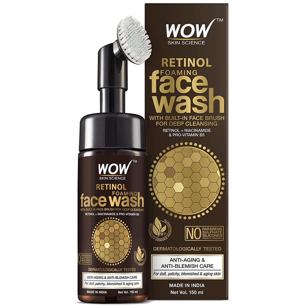 [120637152-1667545819271-0] WOW Skin Science Retinol Foaming Face Wash With Built-In Brush - 150 ml