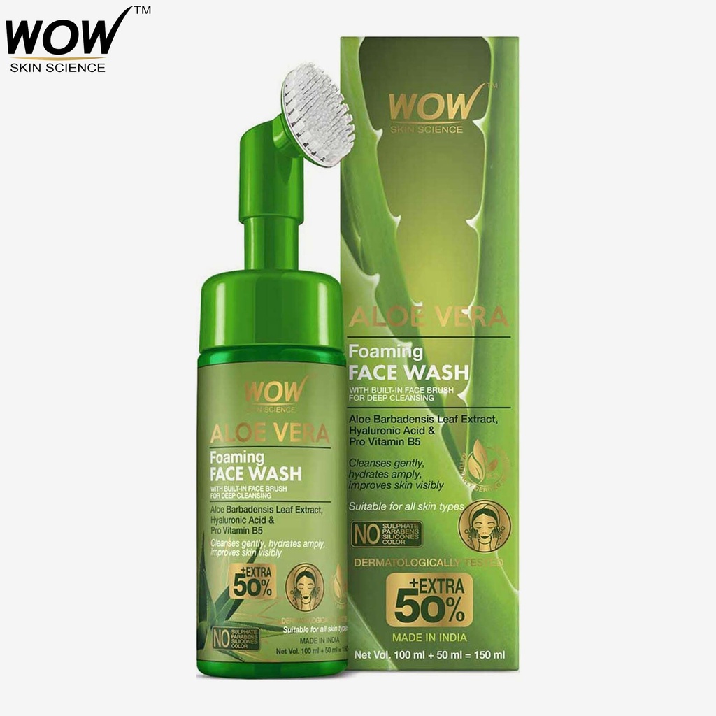 [111786809-1644306739399-0] WOW Skin Science Aloe Vera Foaming Face Wash with Built in Face brush 150 ML