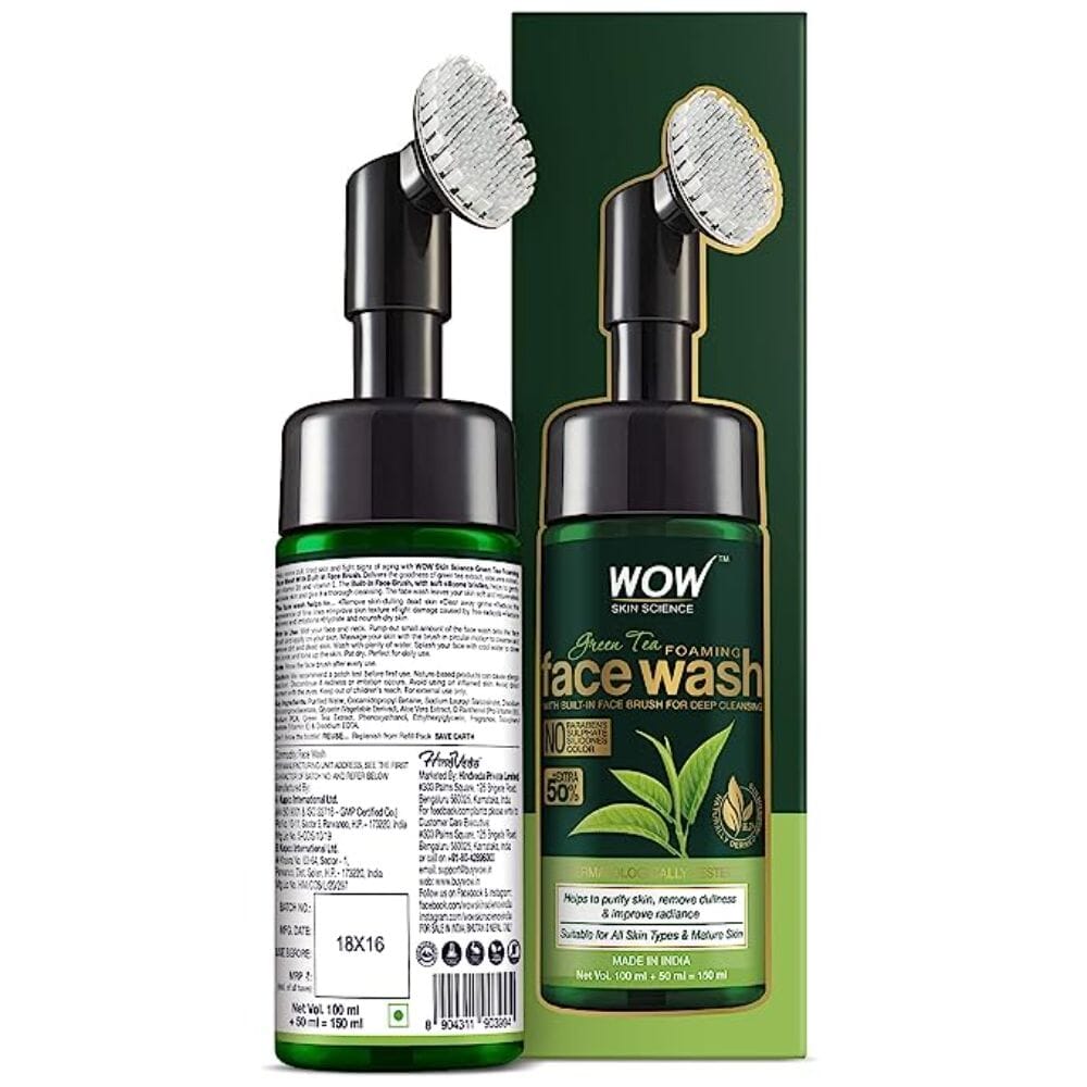 [111799371-1644312929689-0] WOW Skin Science Green Tea Foaming Face Wash with Built In Face Brush 150 ML