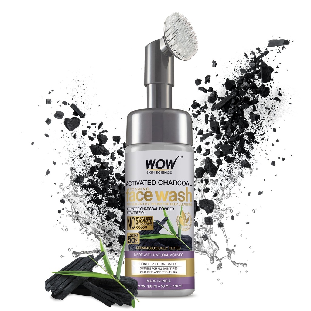 [111796215-1644307262386-0] WOW Skin Science Charcoal Foaming Face Wash with Built In Face Brush 150 ML