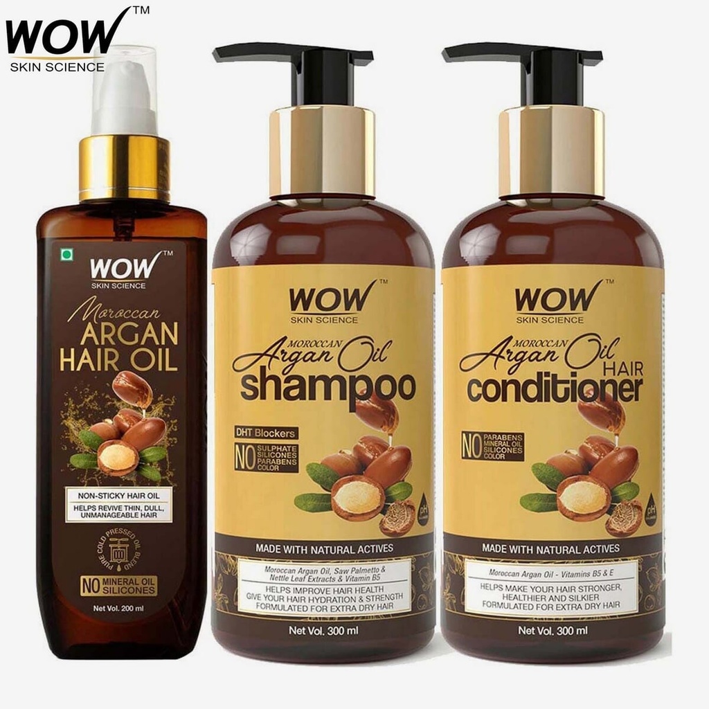[111528149-1643611592352-0] WOW Ultimate Moroccan Argan Hair Oil/Shampoo & Conditioner Kit