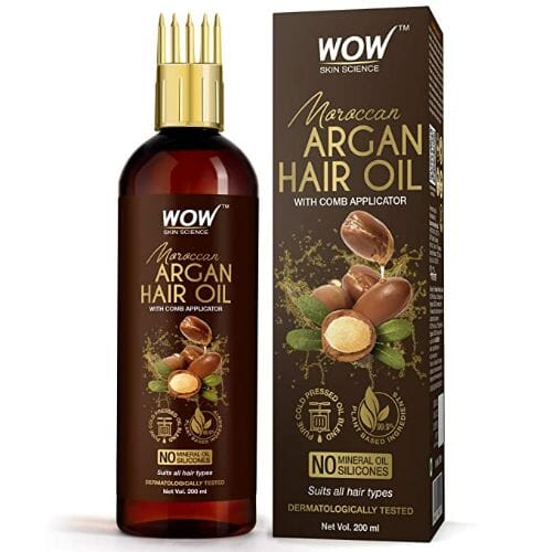 [PSHB008] WOW Skin Science Moroccan Argan Hair Oil - WITH COMB APPLICATOR - Cold Pressed - No Mineral Oil & Silicones - (200 ml)