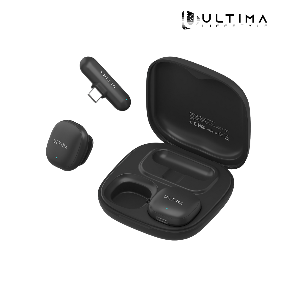 [TCMIC-BK] (New Launch) Ultima Clear Mic with AI Noise Cancellation | 3 Recording Modes| 50 Meter Barrier Free Recording | Type C or Lightning Receiver | 360° Omnidirectional Recording | 7 Hrs Transmitter Usage Time | Multi Function Button To Change Modes