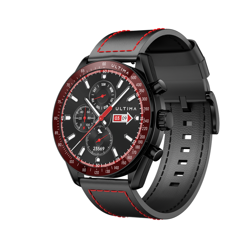 [SB-Royale Black] Ultima Magnum E700 Smartwatch | Auto Health Track | 36.33mm TRU Amoled Display | 1000 NITs Brightness | IP68 Water and Dust Resistant | Ultima Fit App Support | 100+ Sports Mode | SOS Alert