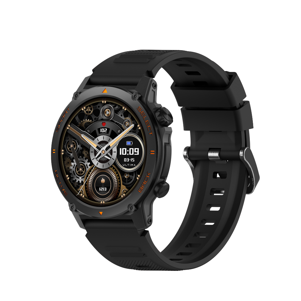 [SWACTIVE-BK] Ultima Active Smartwatch: Sporty & Rugged Built, 1.43” TRU AMOLED display, BT Calling, 24/7 health tracking,  100+ sports modes, SOS, IP68 Waterproof smart watch