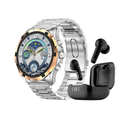 Ultima Luxury Magnum E500 Smartwatch & Boom 211 Earbuds Combo: 1.43" AMOLED, Stainless Steel & Leather Straps, IP68 Rated Smart Watch with 2 EQ Modes | App Support | Supreme Sound | AI-ENC | LED Indicator | 45Hrs Playtime | 45ms Low Latency | Hi-Fi Driver