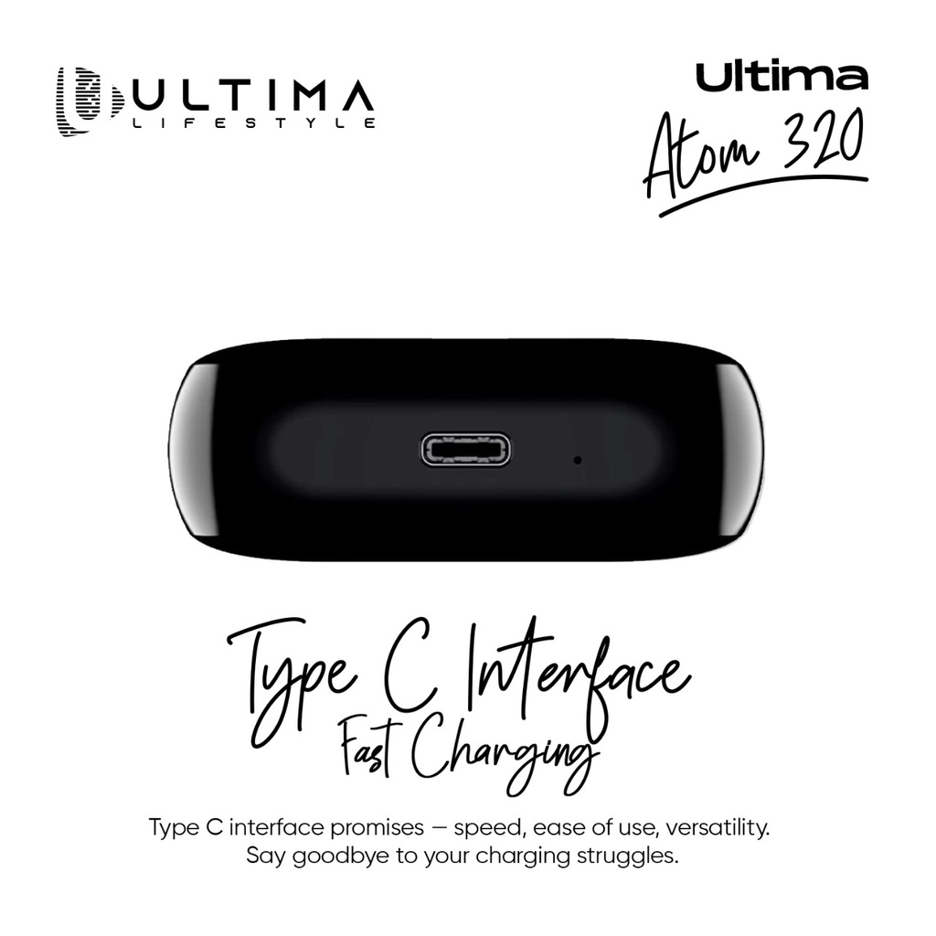 [TWS320-BL] Ultima Atom 320 Wireless Earbuds With Massive Playback Of Upto 17 Hour IPX5 Water Type C Interface With Game Mod