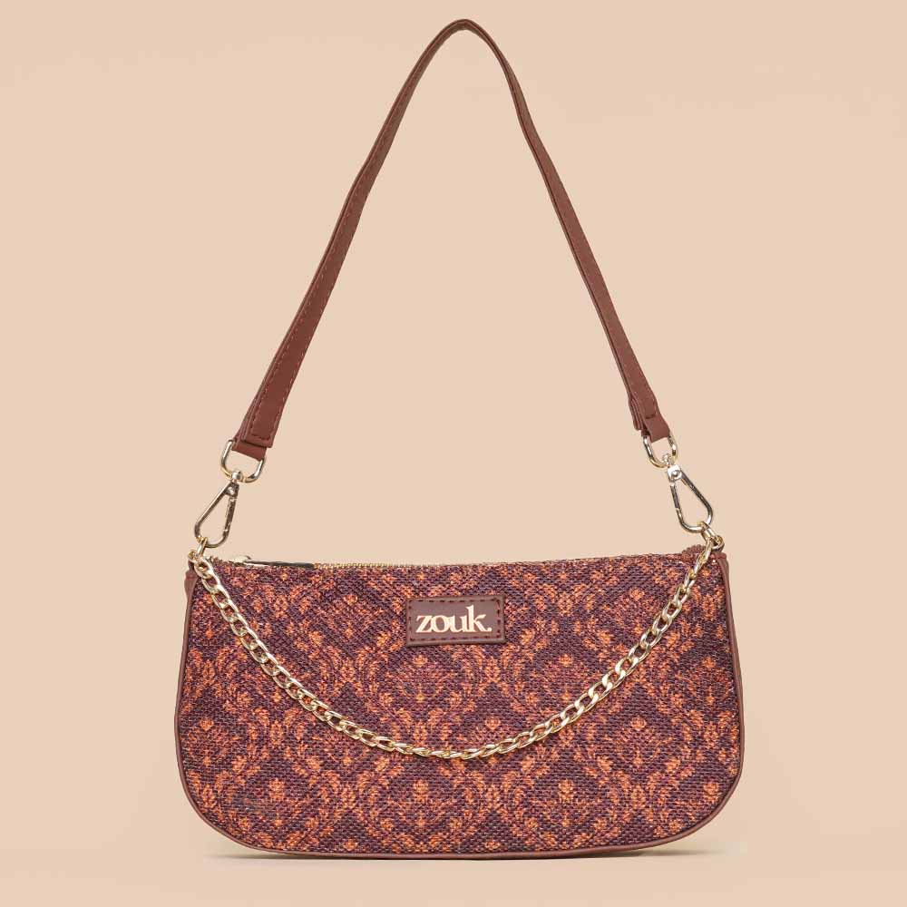 [ZBT01-BFM002] Zouk Brown Floral Motif Baguette