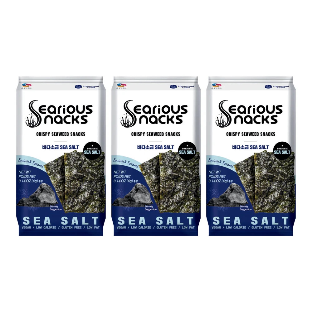 [Searious-Seaweed-Salted3Pack] Searious Snacks Crispy Seaweed Snacks Pack of 3 (4g x 3)  Sea Sàlt , Kimchi , Chili & Lime , Wasabi (Flavour as per choice)