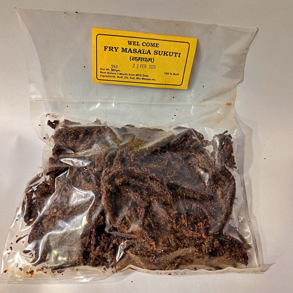 [GRO-Can&Dry-Namcham500g] Fry Masala Namcham Sukuti Buff Dry Meat 500gm - Spicy Sukuti | Used in Achar